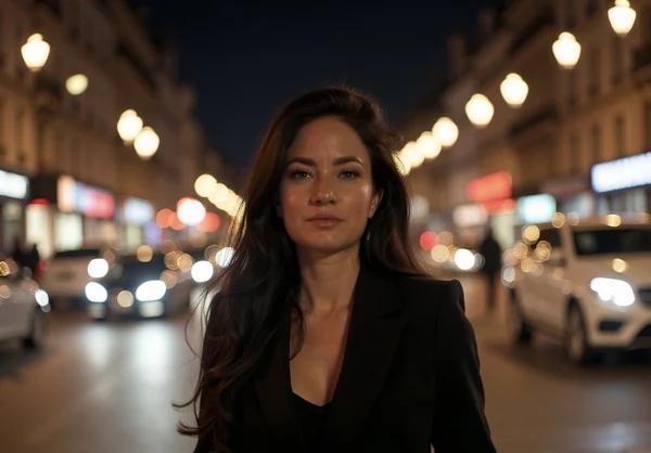 finise-avery Portrait of Finise Avery, director and producer of Living With Grandma, at night on a New York street.