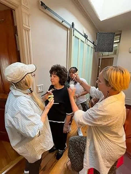 living-with-grandma-05 Hair and make-up session between takes on the set of Living With Grandma.