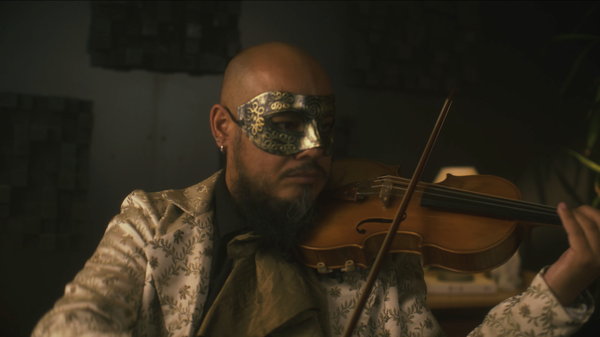 Jota Racing Challenge — 03 Violinist Leo, masked, records his part of the Jota Racing Challenge soundtrack