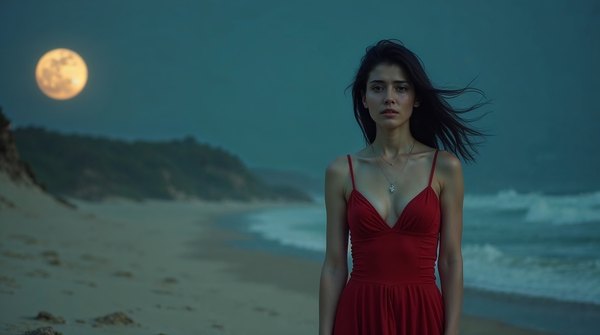 faith-in-love-02 Une femme en robe rouge sur une plage au clair de lune — « Faith in Love »